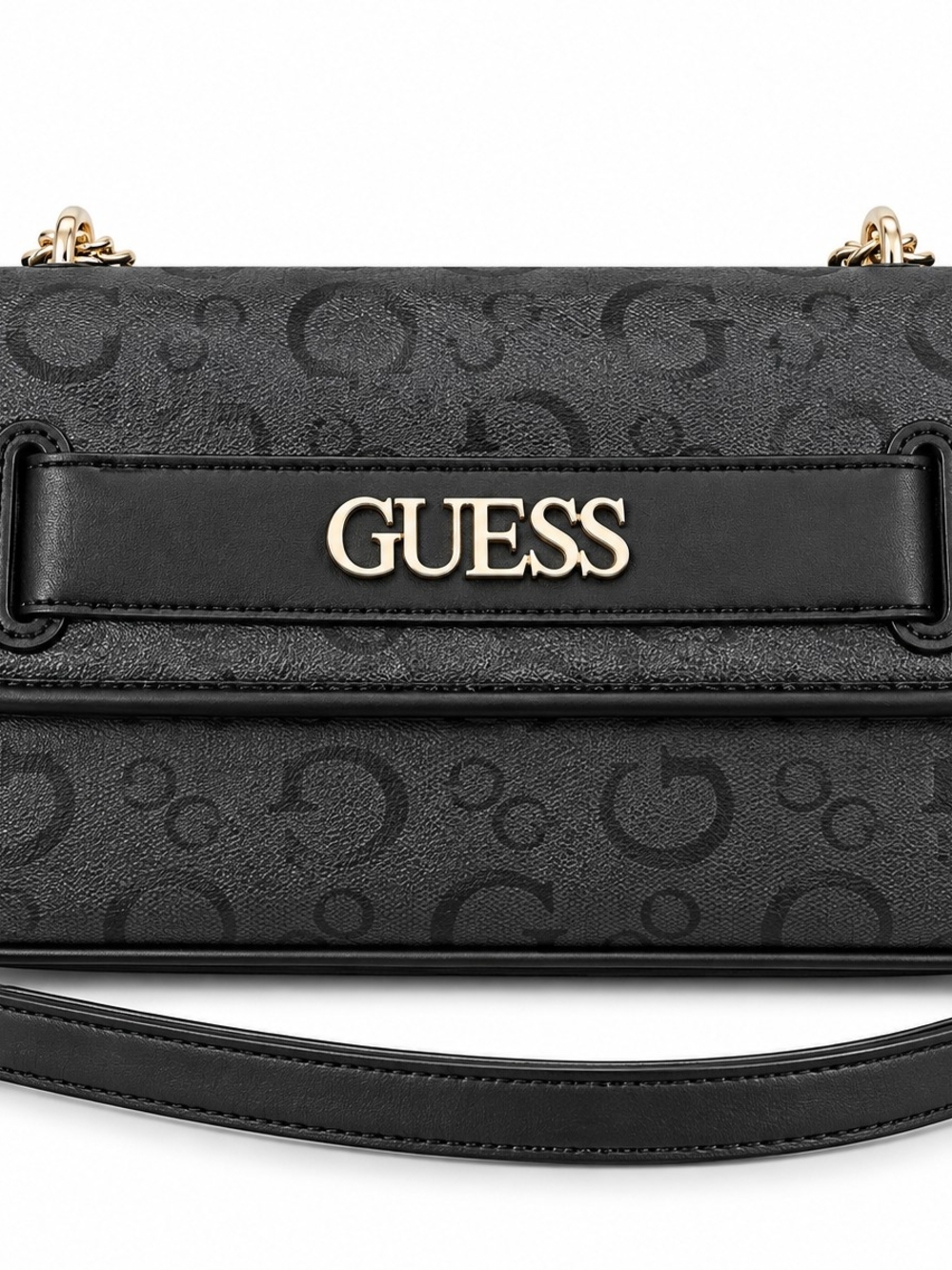 Guess Black Logo Chain-Trim Shoulder Bag